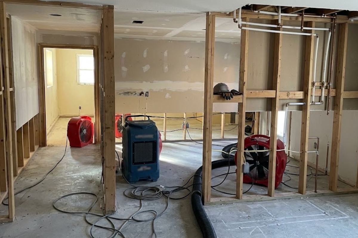 Water damage drying equipment set up by Kent Apex Plumbing
